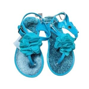 NWT Stepping Stones Blue Glitter Floral Detail Jelly Sandals Toddler Girls 7